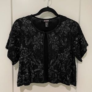 DKNY Donna Karan New York Vintage Beaded Evening Short Jacket Shrug Sz S EUC